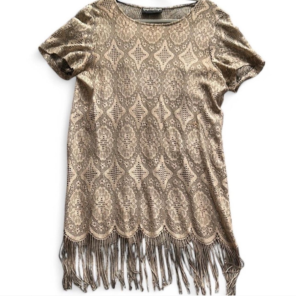 Vintage Giorgio Sant’Angelo Lace Tan Gold Mini Dress Cover Up